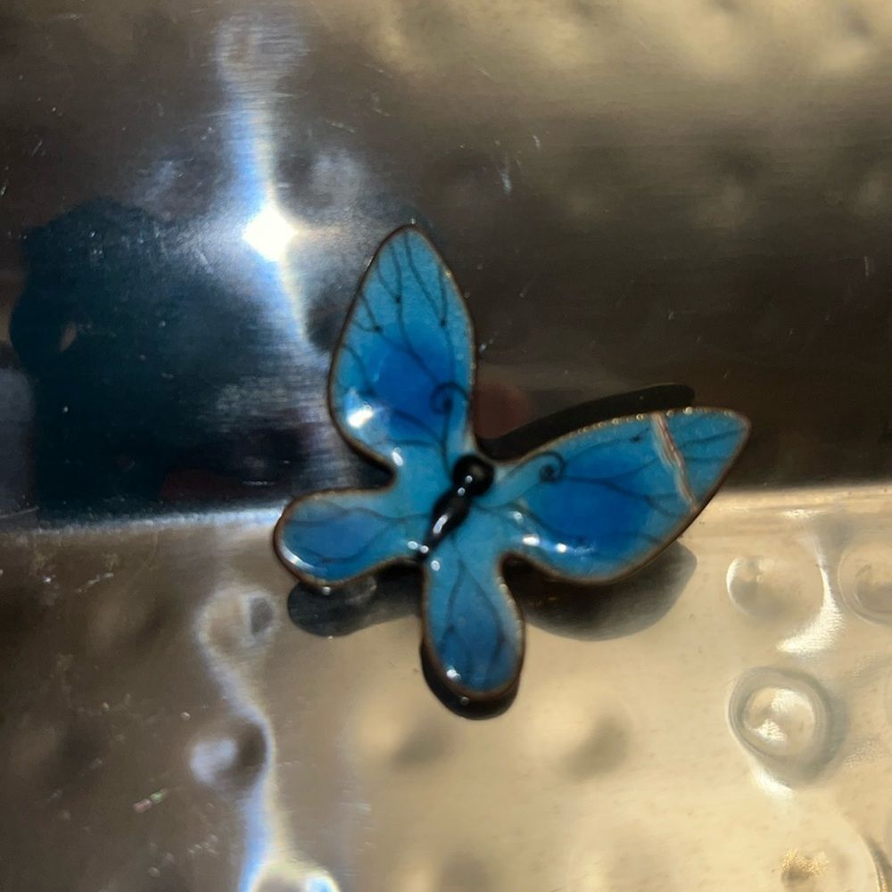Vintage metal butterfly pin with enamel paint